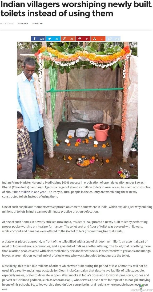 Intian vessojen palvonta - Uudet vessat aiheuttivat paikallisissa hämmennystä, parempi se on kai kadulle paskantaa kuin aina ennenkin