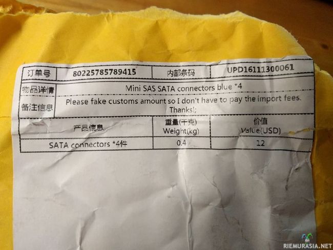 Kiinasta tilattu paketti - Toimittaja ei tainnut ihan ymmärtää mitä asiakas halusikaan