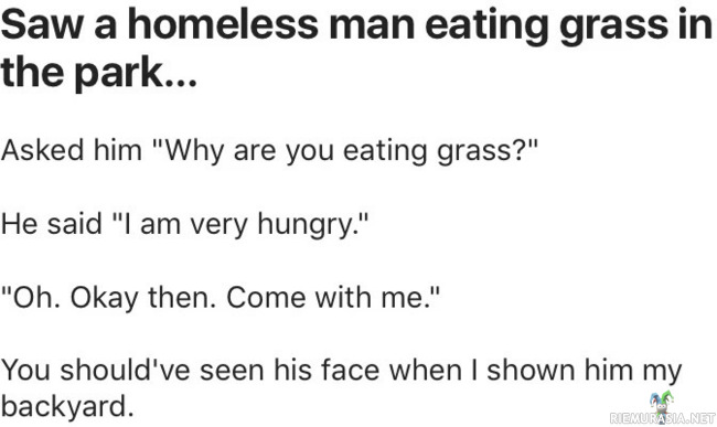 Koditon mies syö ruohoa