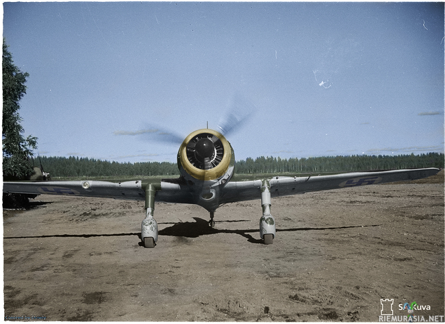 Suomalainen Fokker D.XXI hävittäjä - Mikkeli 04/09/1941nnJatkosotannAlkuperäinen SA-Kuva: 43375nn(Huom. Kippari-Kalle pyöräsuojassa)